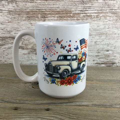 Vintage Truck Patriotic Ceramic Coffee Mug