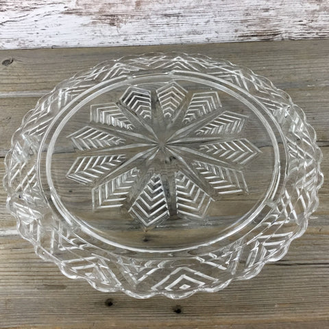 Vintage Federal Glass Footed Cake Plate Snowflake 