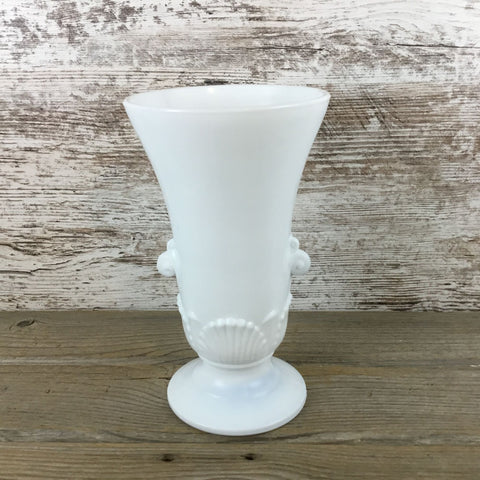 Vintage Anchor Hocking Fire King Vitrock White Milk Glass Vase Shell Handles