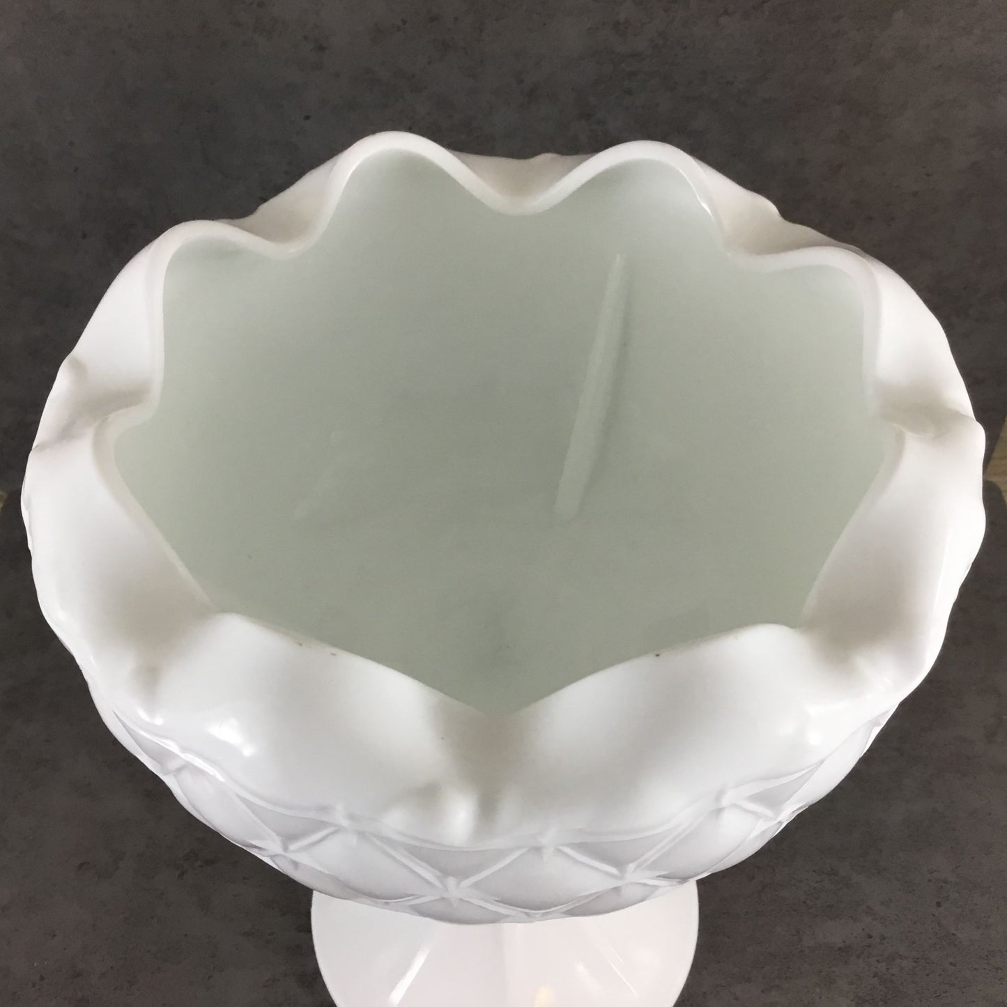 Indiana Glass Milk Glass Pedestal Compote Star Quilt Duette Pattern 9" tall