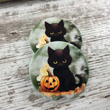 Black Cat Halloween Car Coasters