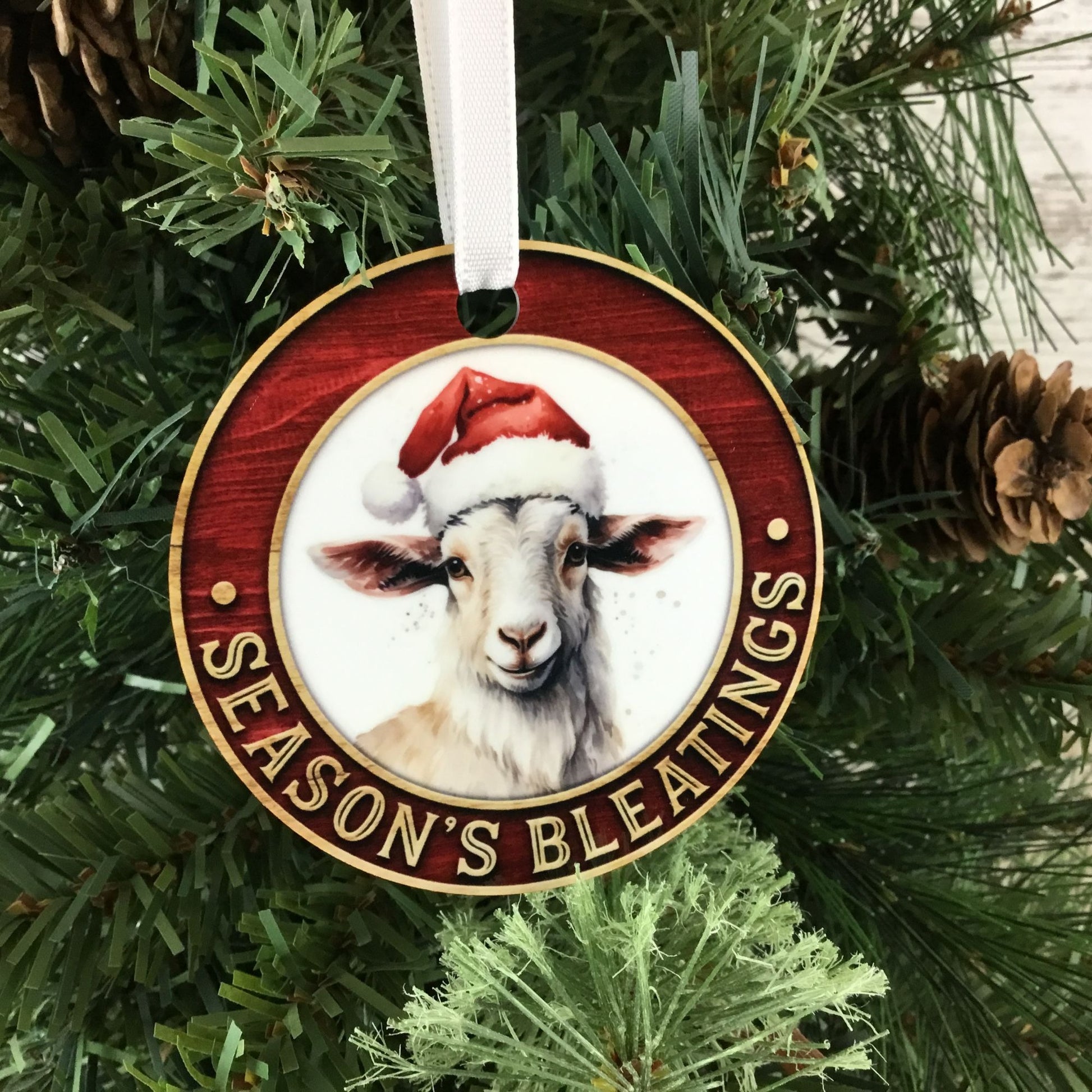 Season's Bleatings Goat Christmas Ornament