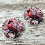 Male Cardinal with Flowers Car Coasters - Set of 2