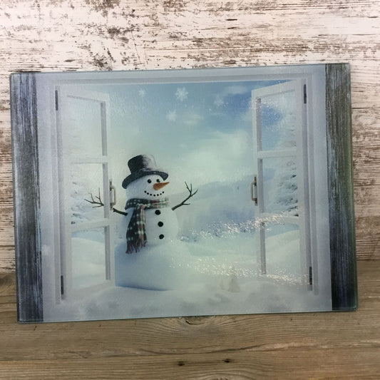 Snowman Winter Wonderland Glass Cutting Board