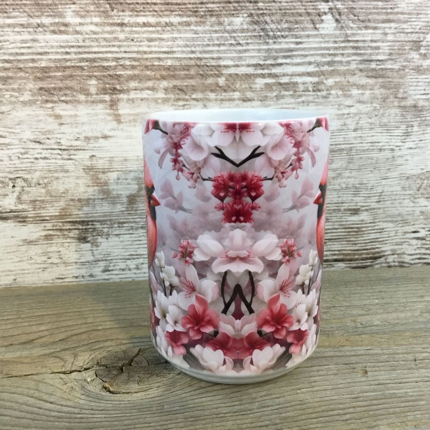 Male Cardinal and Flowers Ceramic Coffee Mug