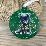 Black Cat Meowy Christmas Ornament Green'