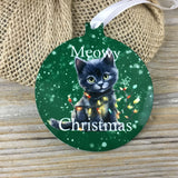 Black Cat Meowy Christmas Ornament Green'
