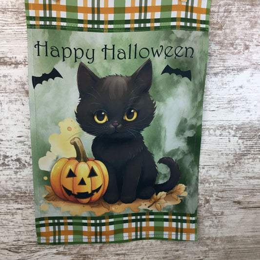 Black Cat Happy Halloween Garden Flag