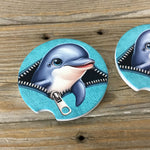 Dolphin Peek-a-Boo Zipper Car Coasters Set of 2
