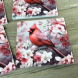 Male Cardinal and Flowers Set of 4 Sandstone Coasters