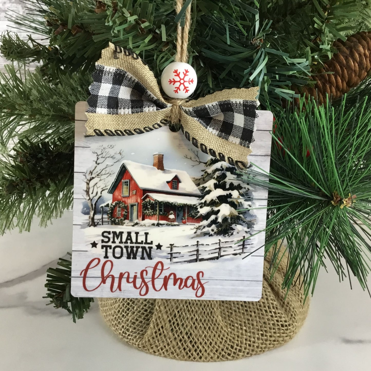 Small Town Christmas Rustic Christmas Ornament Square 3.5" Square