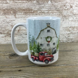 Red Truck Winter Farm Ceramic Coffee Mug
