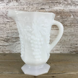 Vintage Anchor Hocking White Milk Glass Pitcher Vase Grapes Vines Leaves