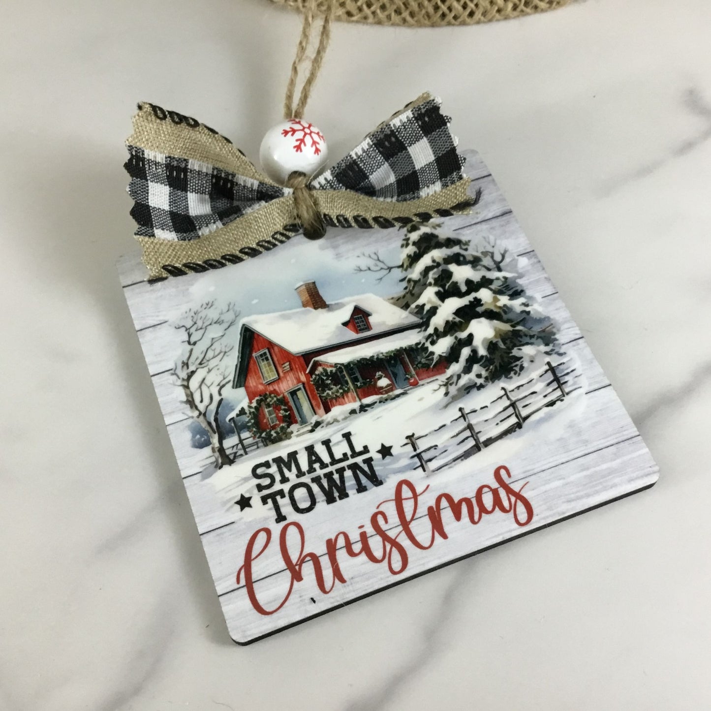 Small Town Christmas Rustic Christmas Ornament Square 3.5" Square