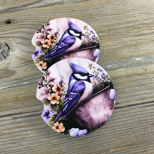 Blue Jay Floral Car Coasters