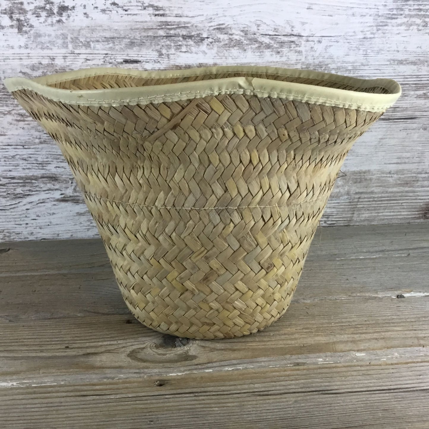 3 Vintage Woven Rattan Baskets Plastic Lined Flower Baskets Plant Baskets