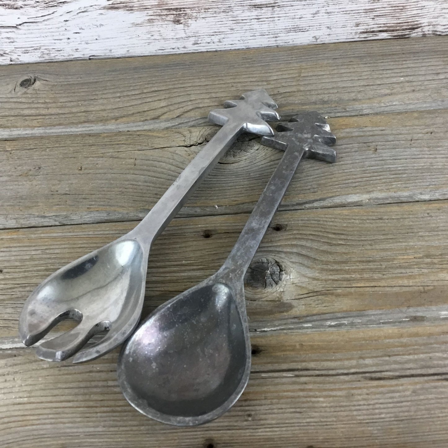 Christmas Tree Salad Serving Set Metal Fork and Spoon Made in India