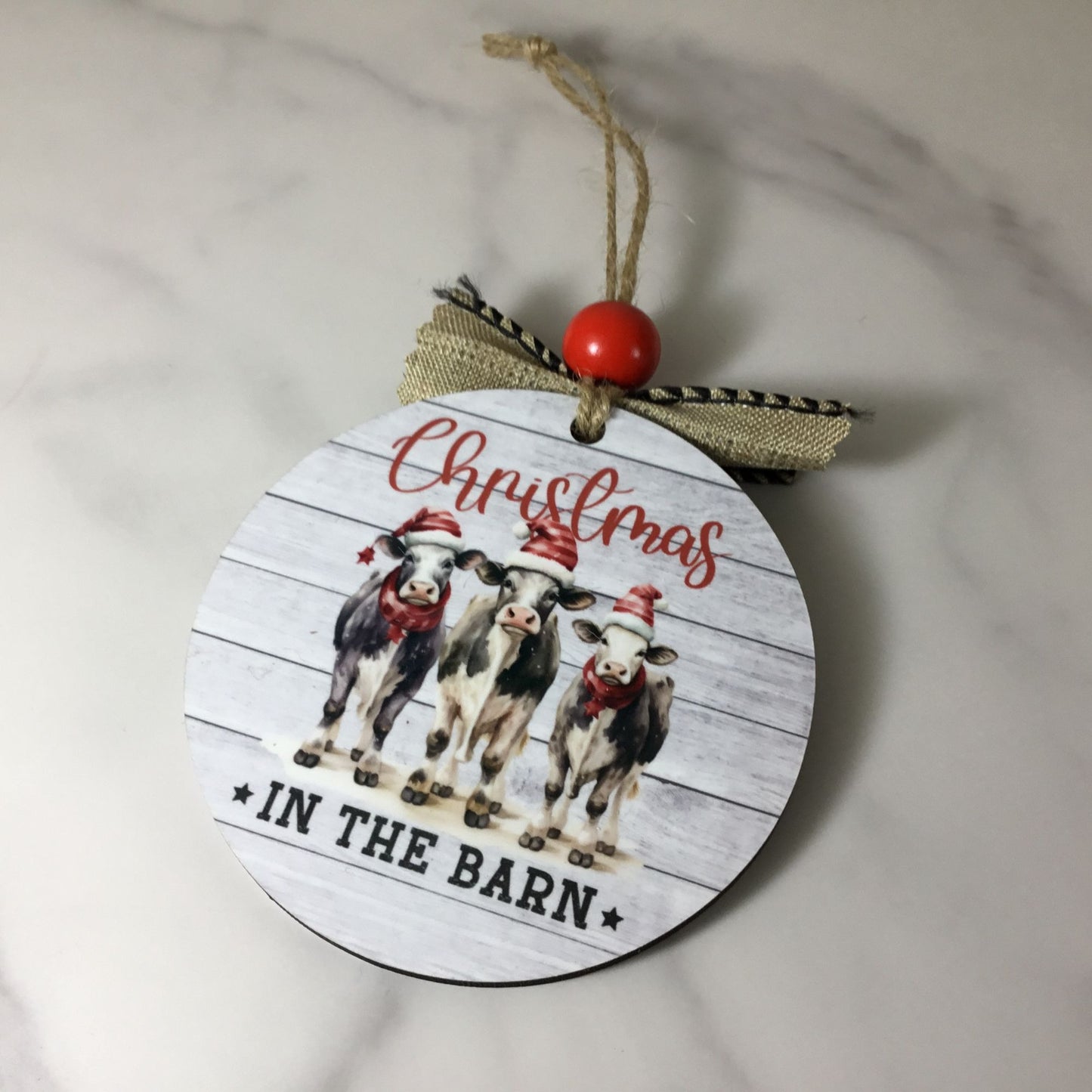 Cow Christmas in the Barn" 3.5" Wooden Ornament