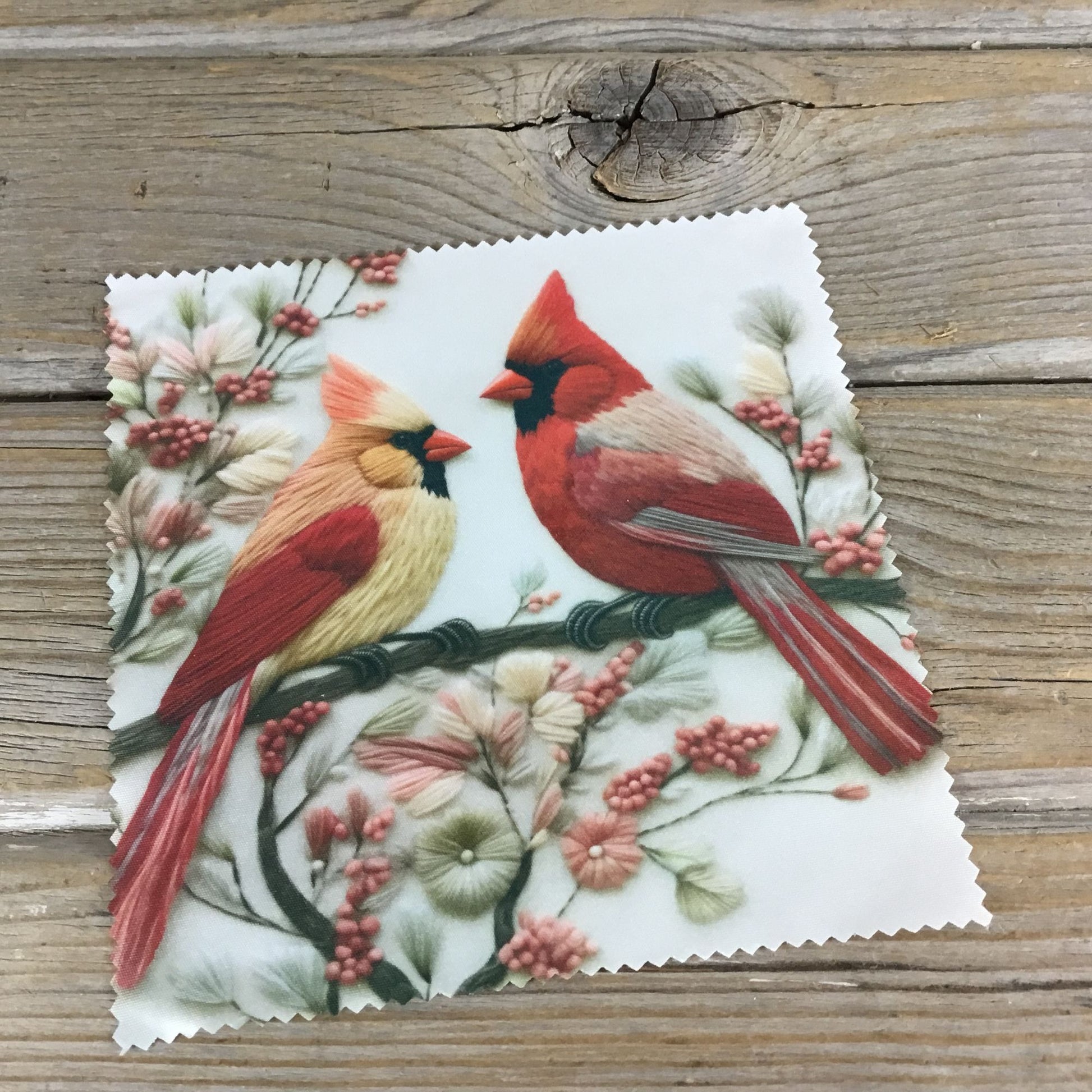 Cardinals and Blooms Microfiber Lens Cleaning Cloth 6" x 6"