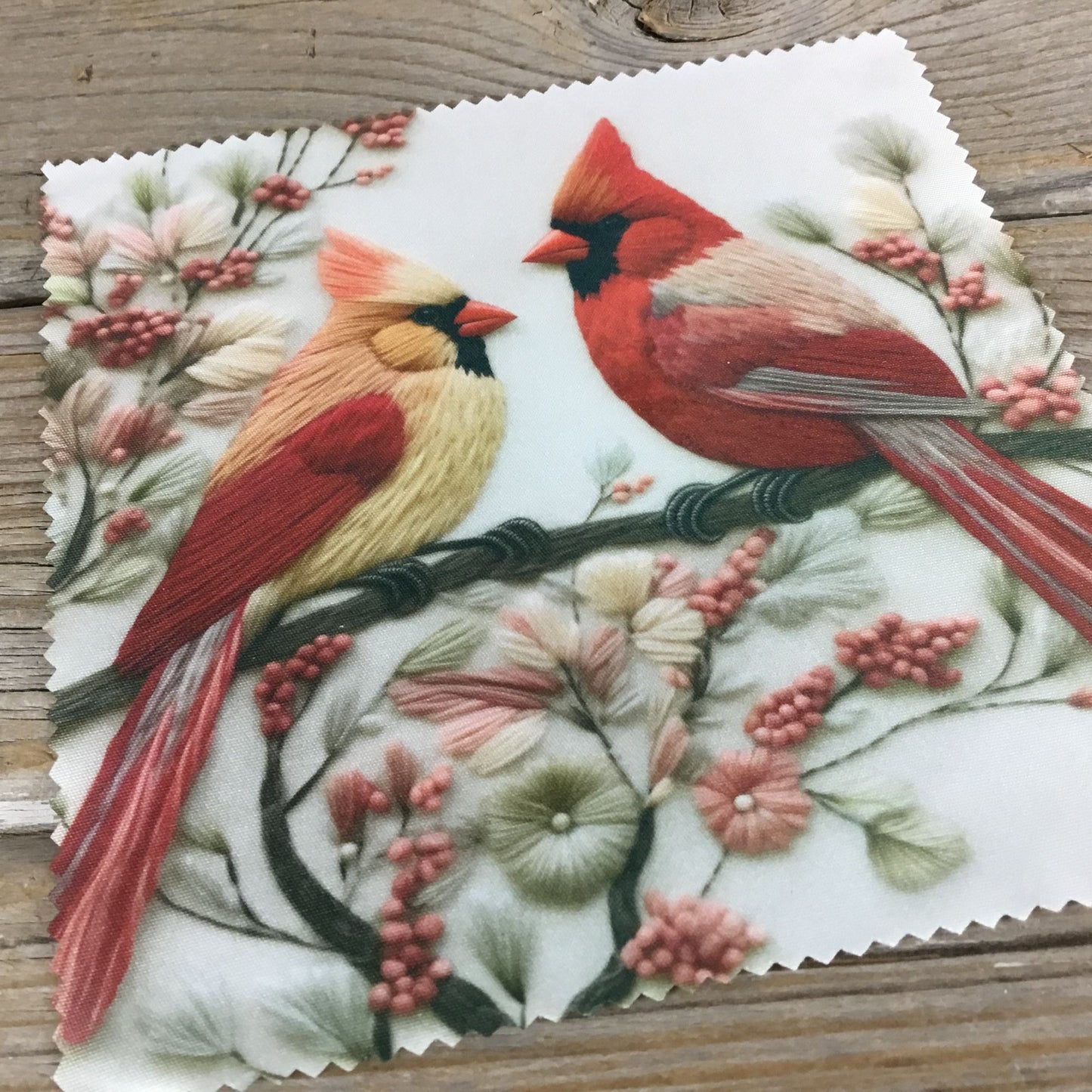 Cardinals and Blooms Microfiber Lens Cleaning Cloth 6" x 6"