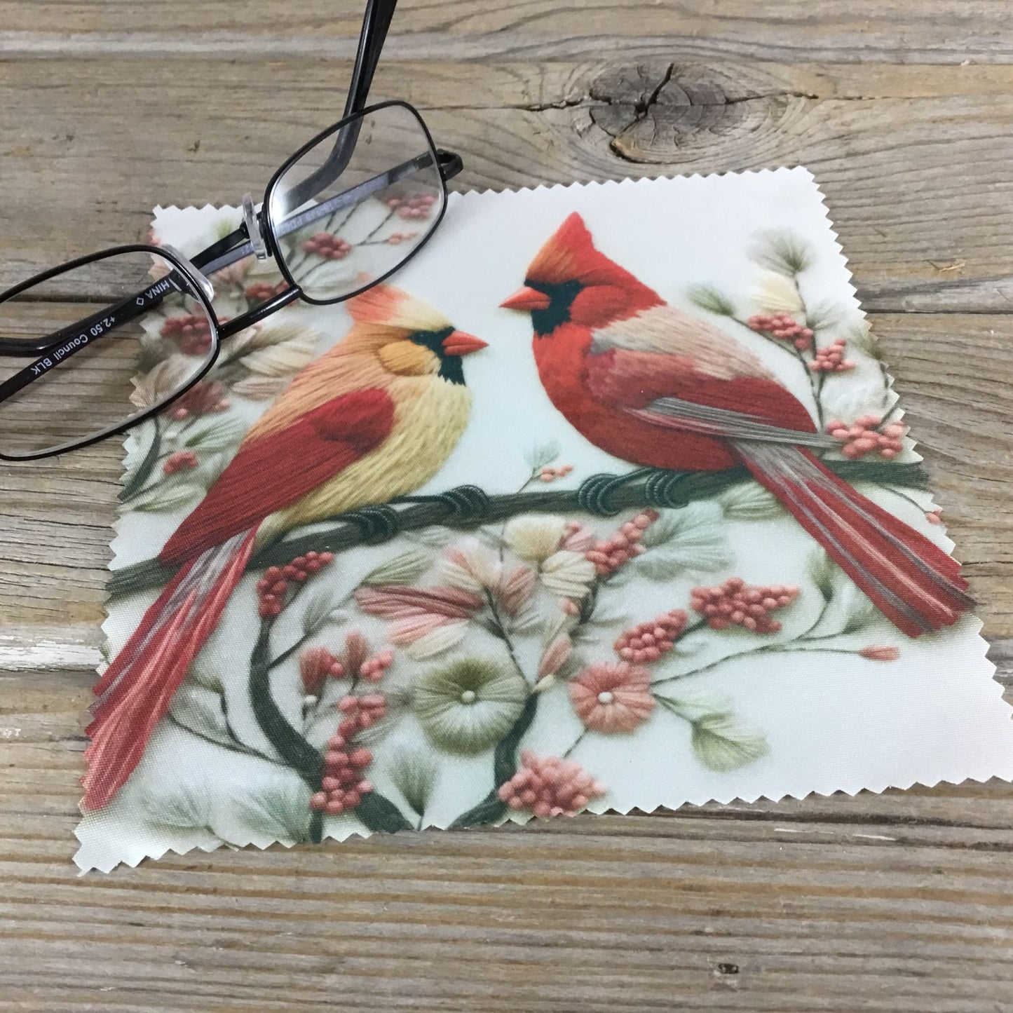 Cardinals and Blooms Microfiber Lens Cleaning Cloth 6" x 6"