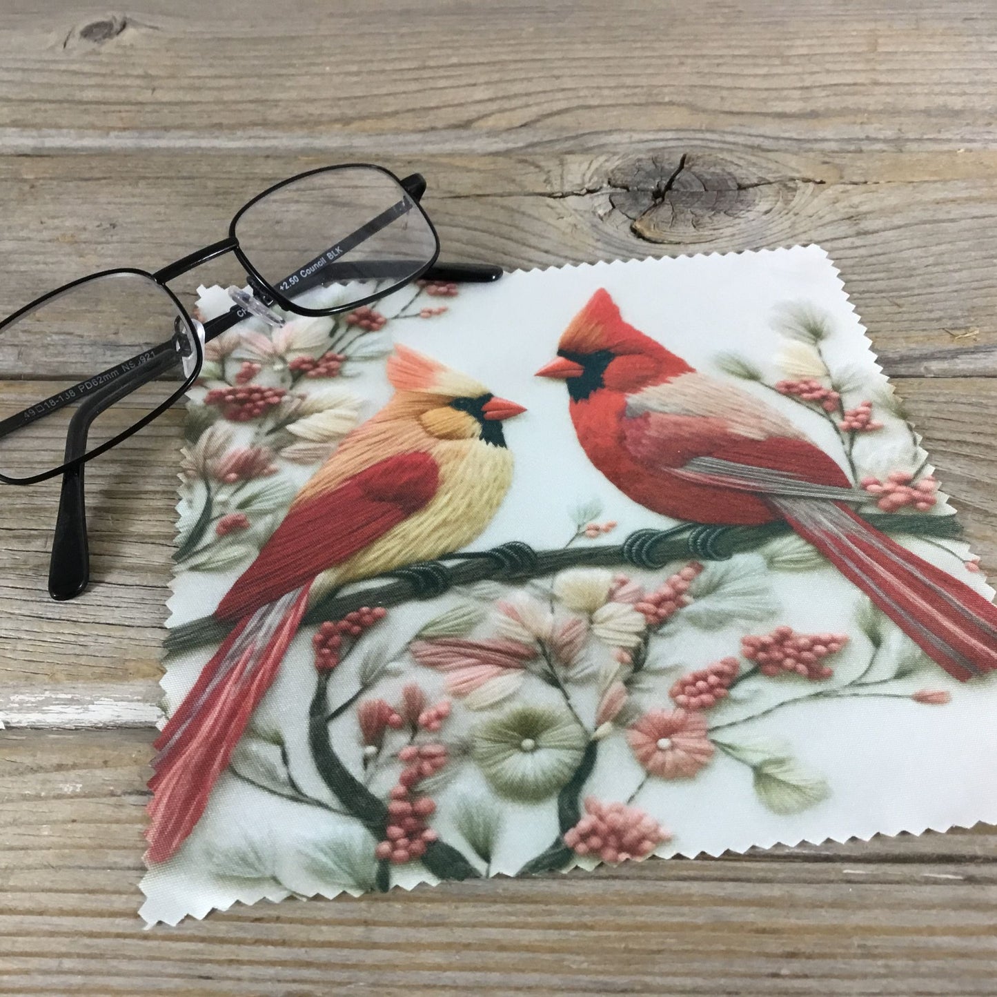 Cardinals and Blooms Microfiber Lens Cleaning Cloth 6" x 6"