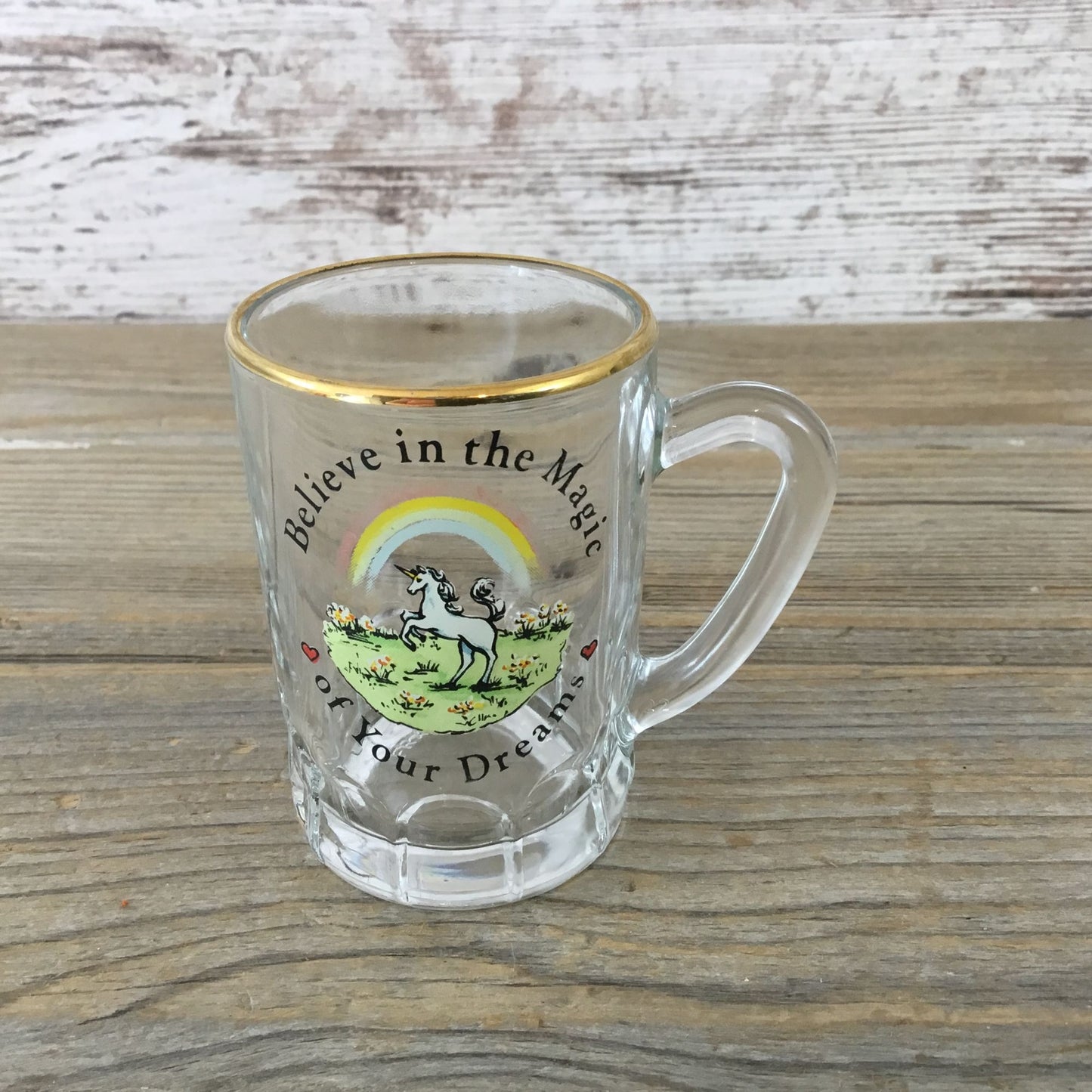 Russ Unicorn Glass Mug With 22K Gold Trim "Believe In The Magic Of Your Dreams" 