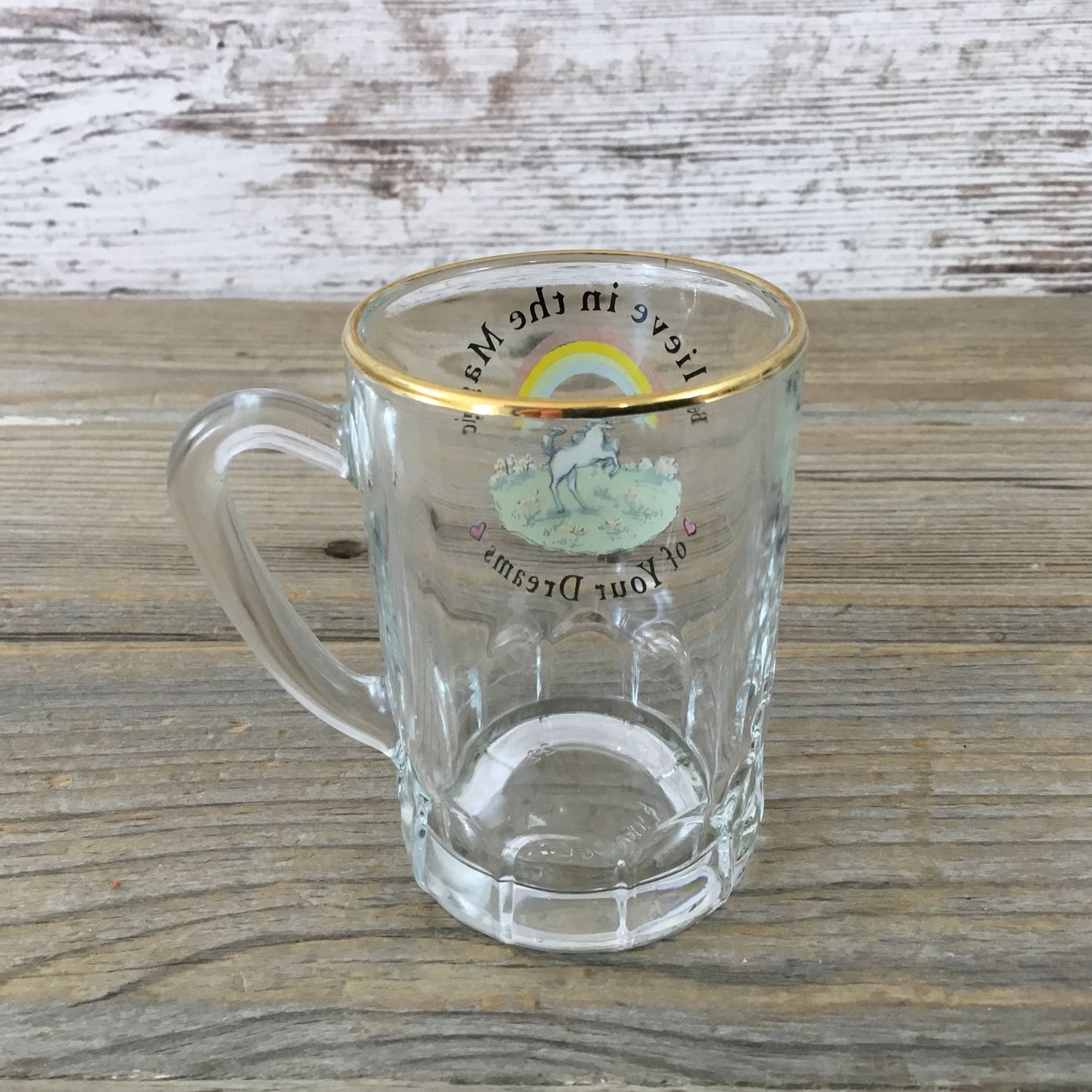 Russ Unicorn Glass Mug With 22K Gold Trim "Believe In The Magic Of Your Dreams"