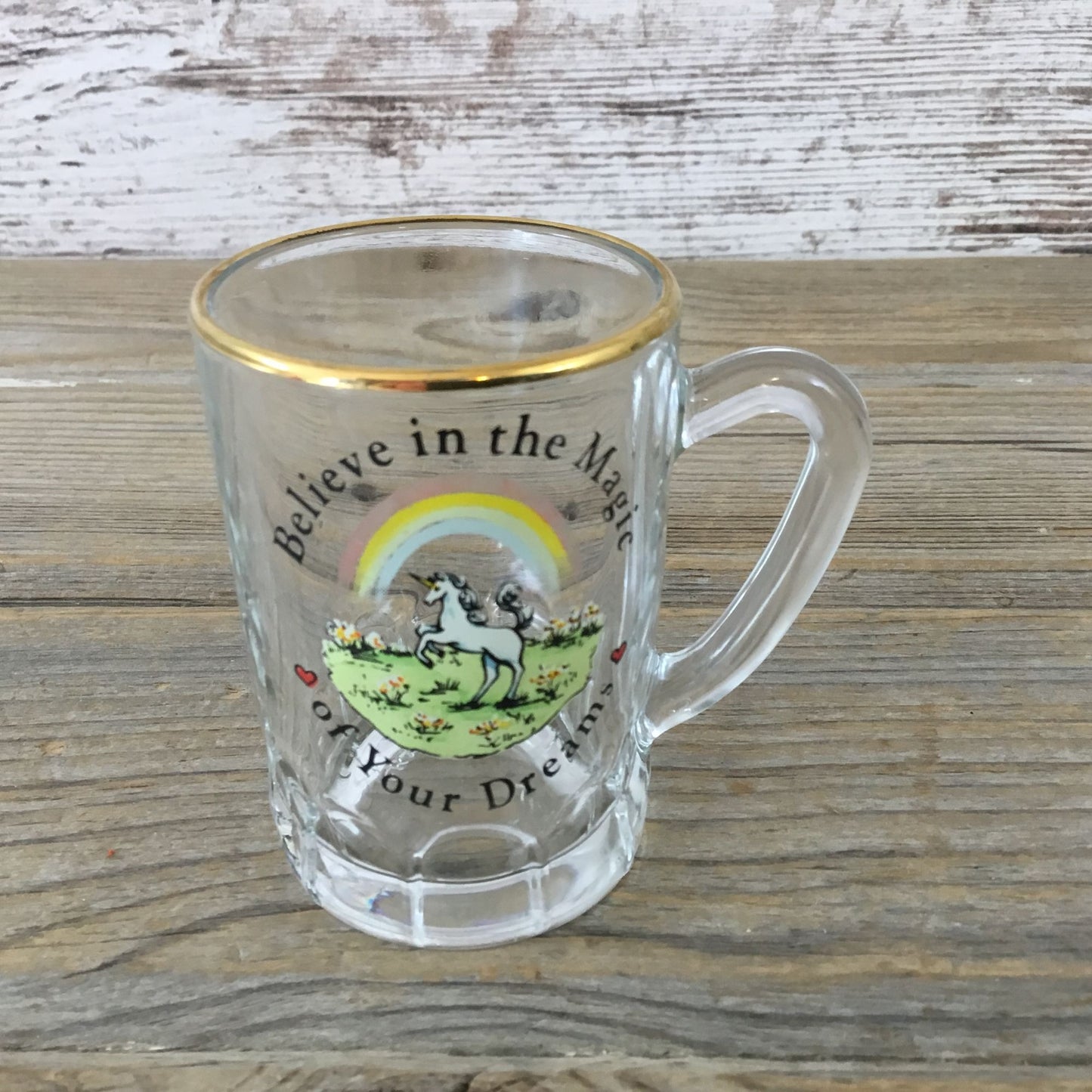 Russ Unicorn Glass Mug With 22K Gold Trim "Believe In The Magic Of Your Dreams"