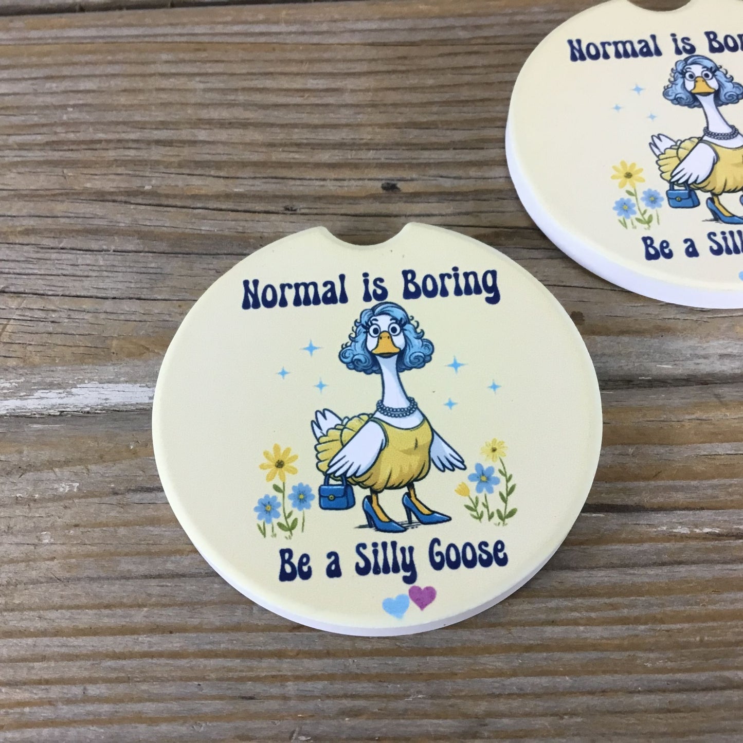 Normal Is Boring Be a Silly Goose Set of 2 Sandstone Car Coasters