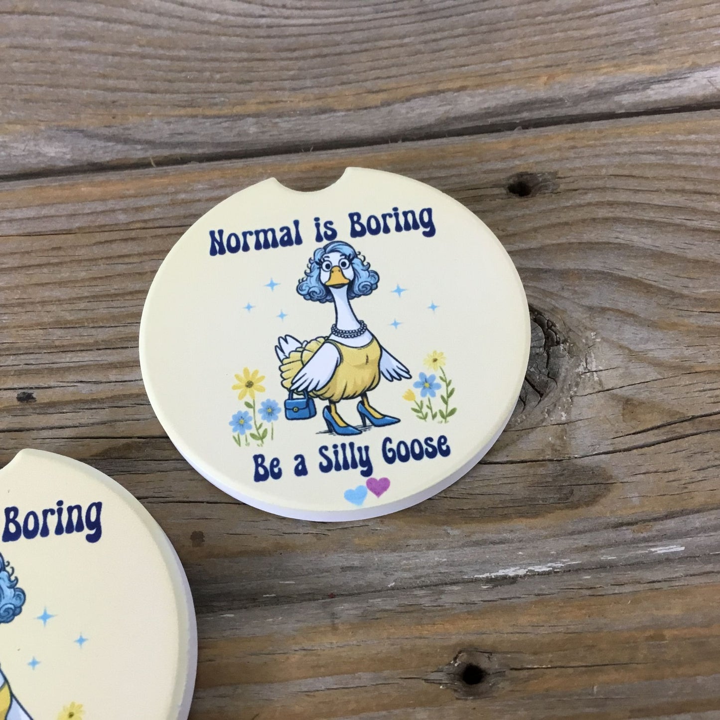 Normal Is Boring Be a Silly Goose Set of 2 Sandstone Car Coasters