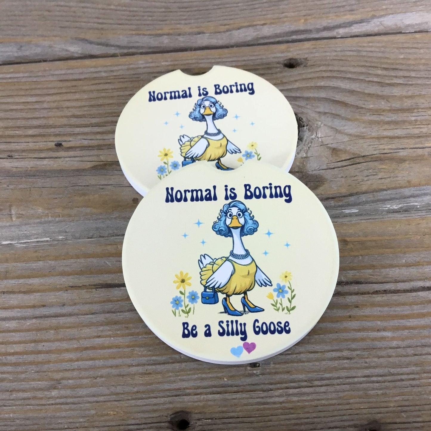 Normal Is Boring Be a Silly Goose Set of 2 Sandstone Car Coasters
