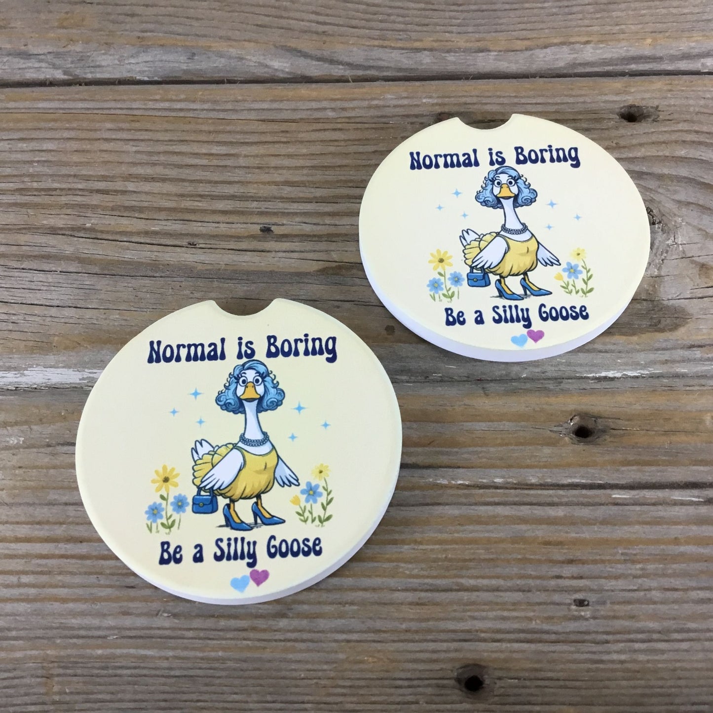 Normal Is Boring Be a Silly Goose Set of 2 Sandstone Car Coasters