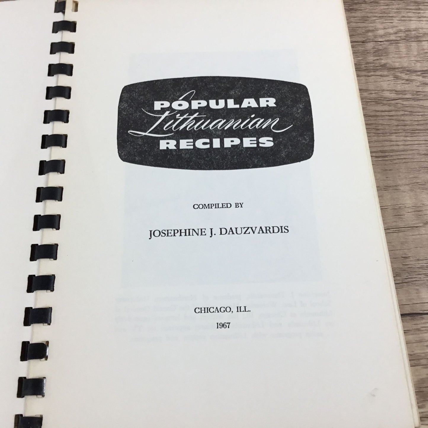 Popular Lithuanian Recipes Cookbook 1967 Josephine J. Dauzvardis Spiral Bound