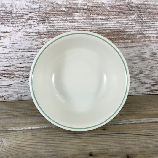 Set Of 3 Corelle Beige/Sandstone Cereal Bowls With Green Rim 6 1/4"