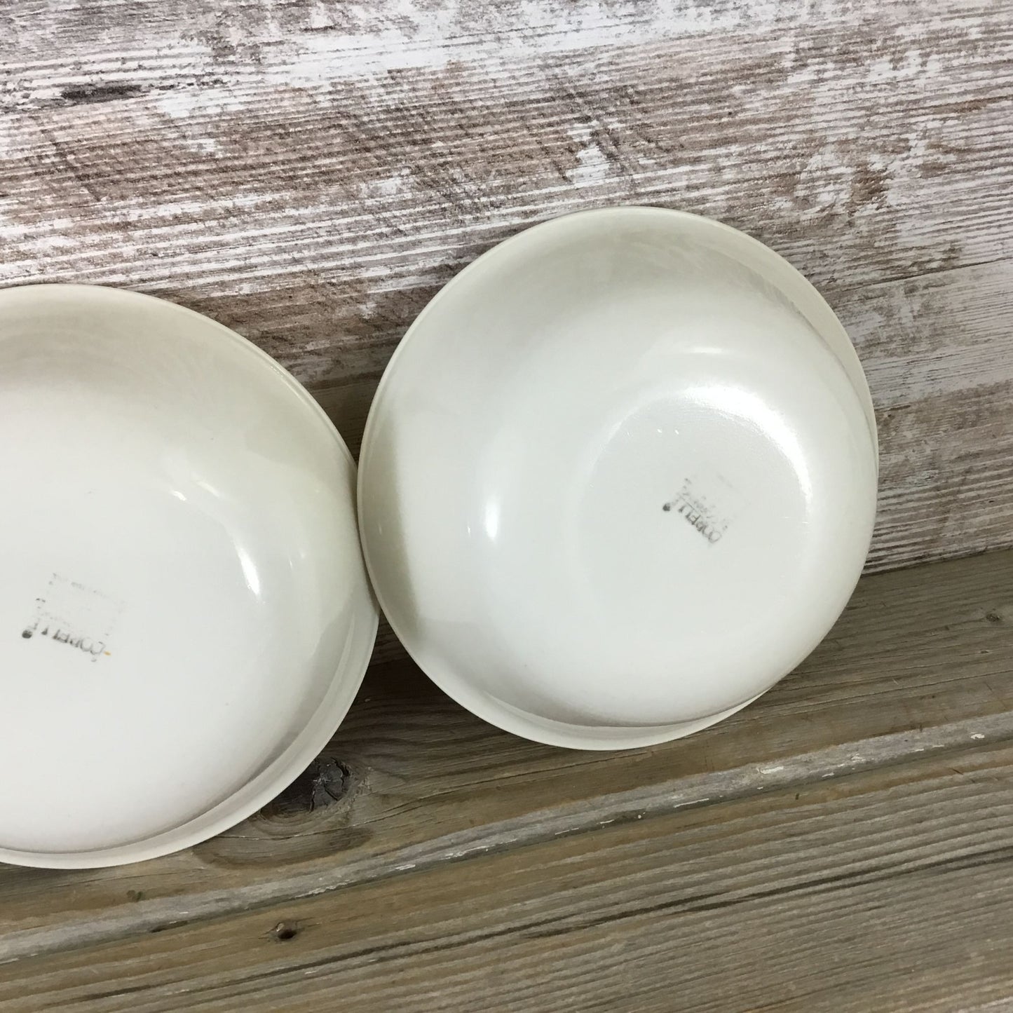 Set Of 3 Corelle Beige/Sandstone Cereal Bowls With Green Rim 6 1/4"