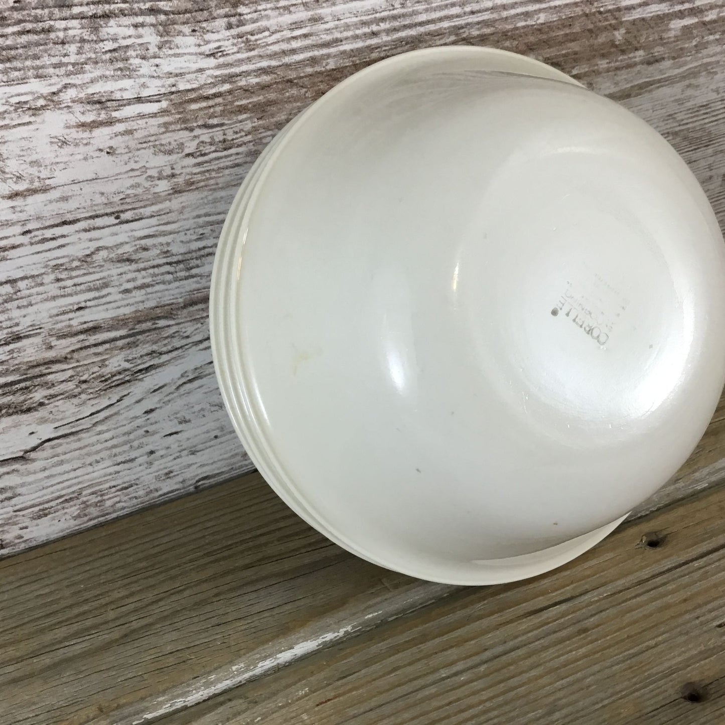 Set Of 3 Corelle Beige/Sandstone Cereal Bowls With Green Rim 6 1/4"