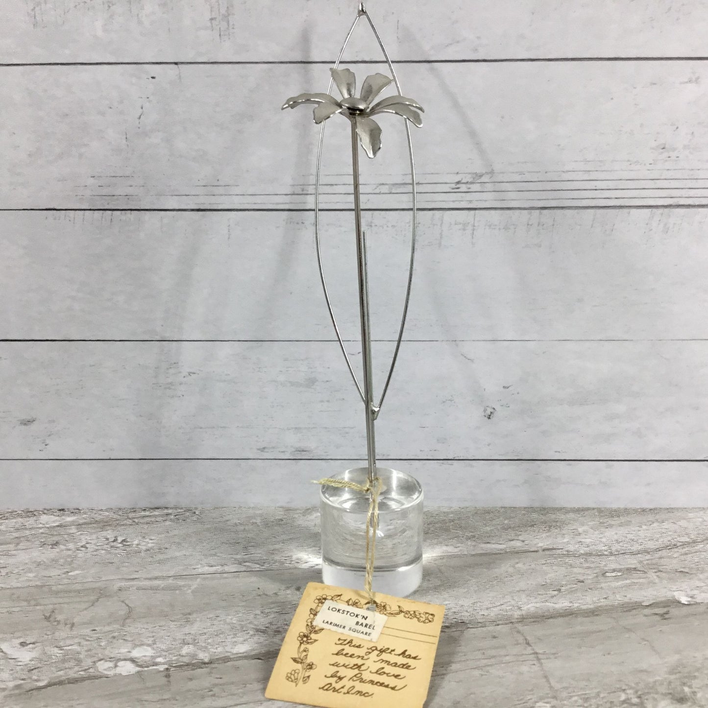 Handcrafted Metal Flower Sculpture With Clear Glass Base By Princess Art Inc.