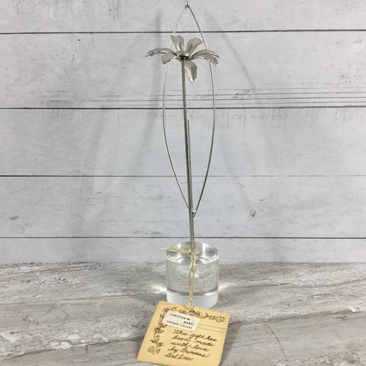 Handcrafted Metal Flower Sculpture With Clear Glass Base By Princess Art Inc.