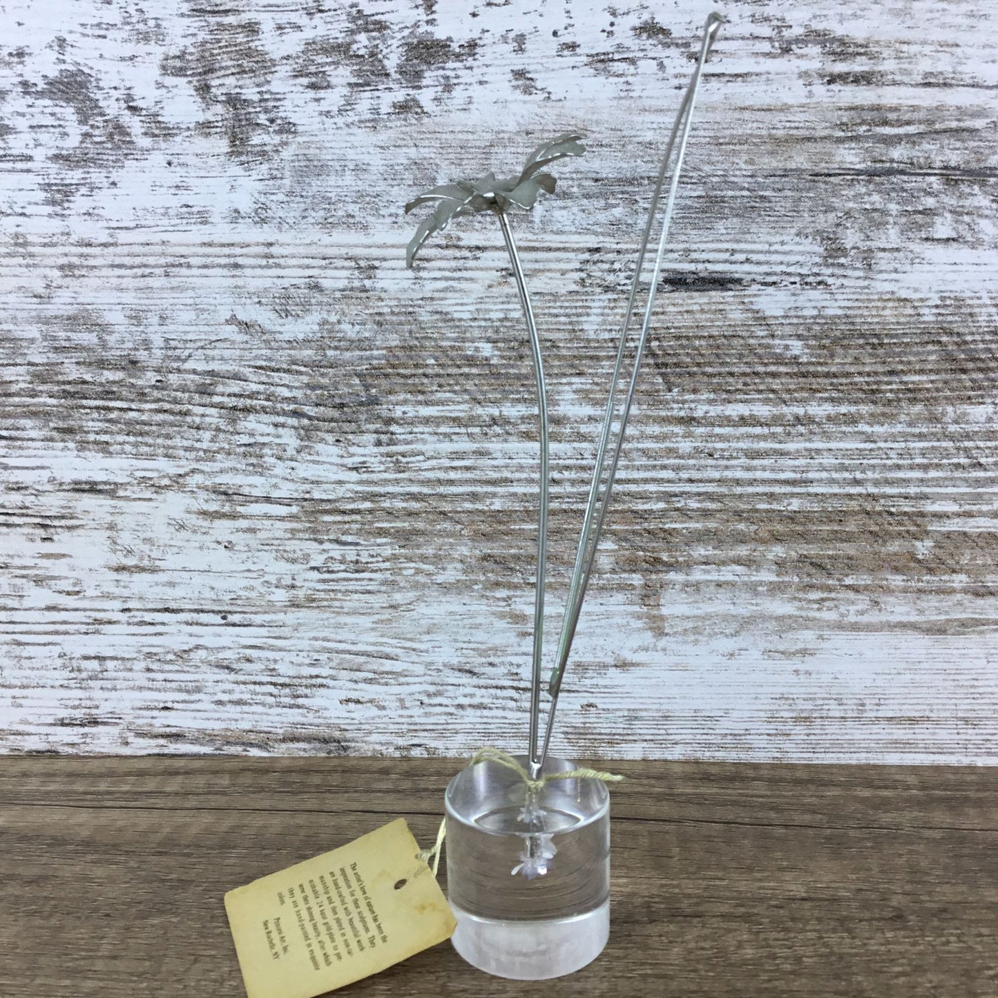 Handcrafted Metal Flower Sculpture With Clear Glass Base By Princess Art Inc.