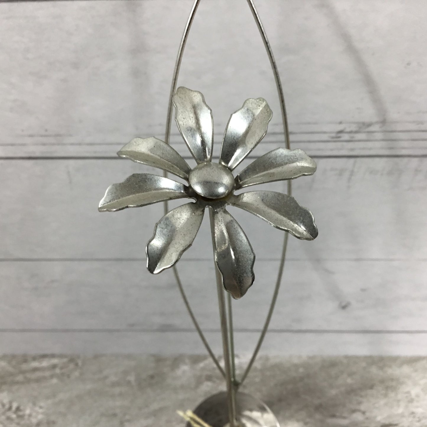 Handcrafted Metal Flower Sculpture With Clear Glass Base By Princess Art Inc.