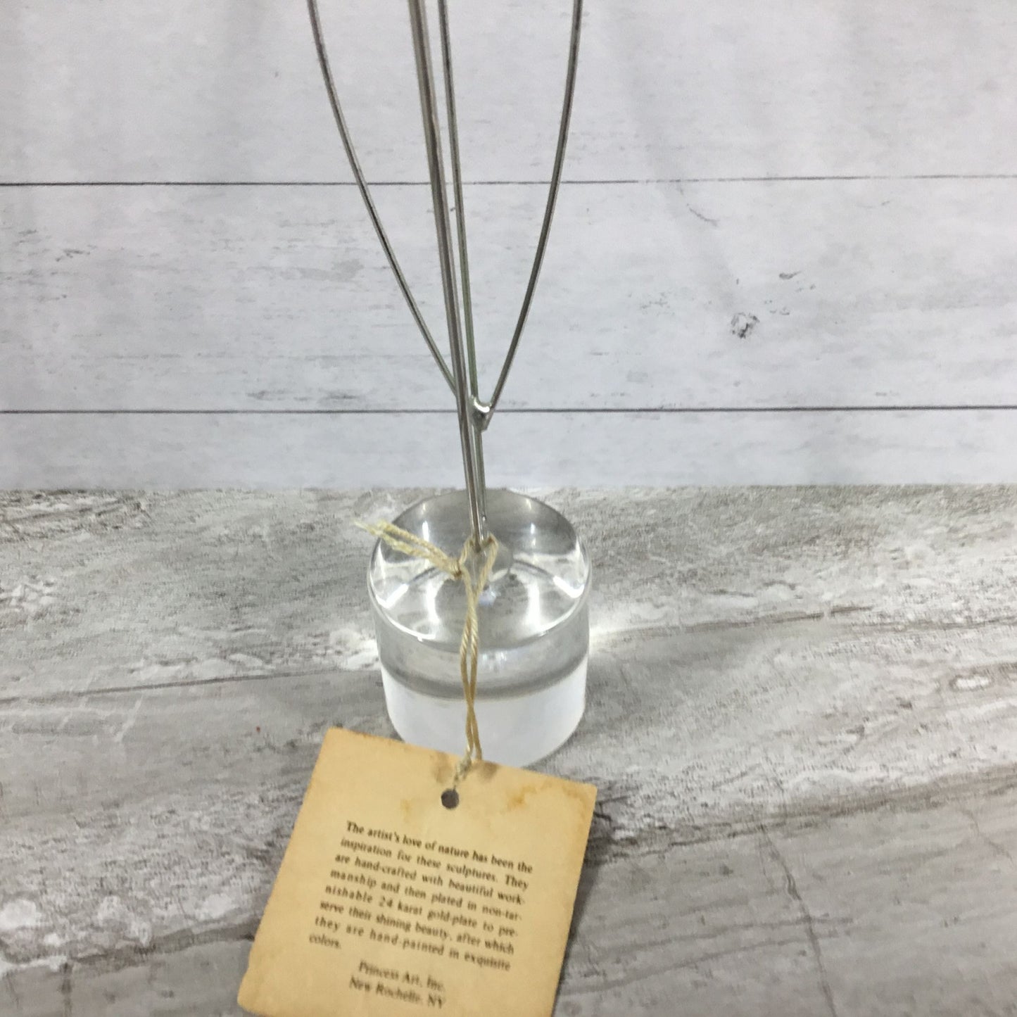 Handcrafted Metal Flower Sculpture With Clear Glass Base By Princess Art Inc.