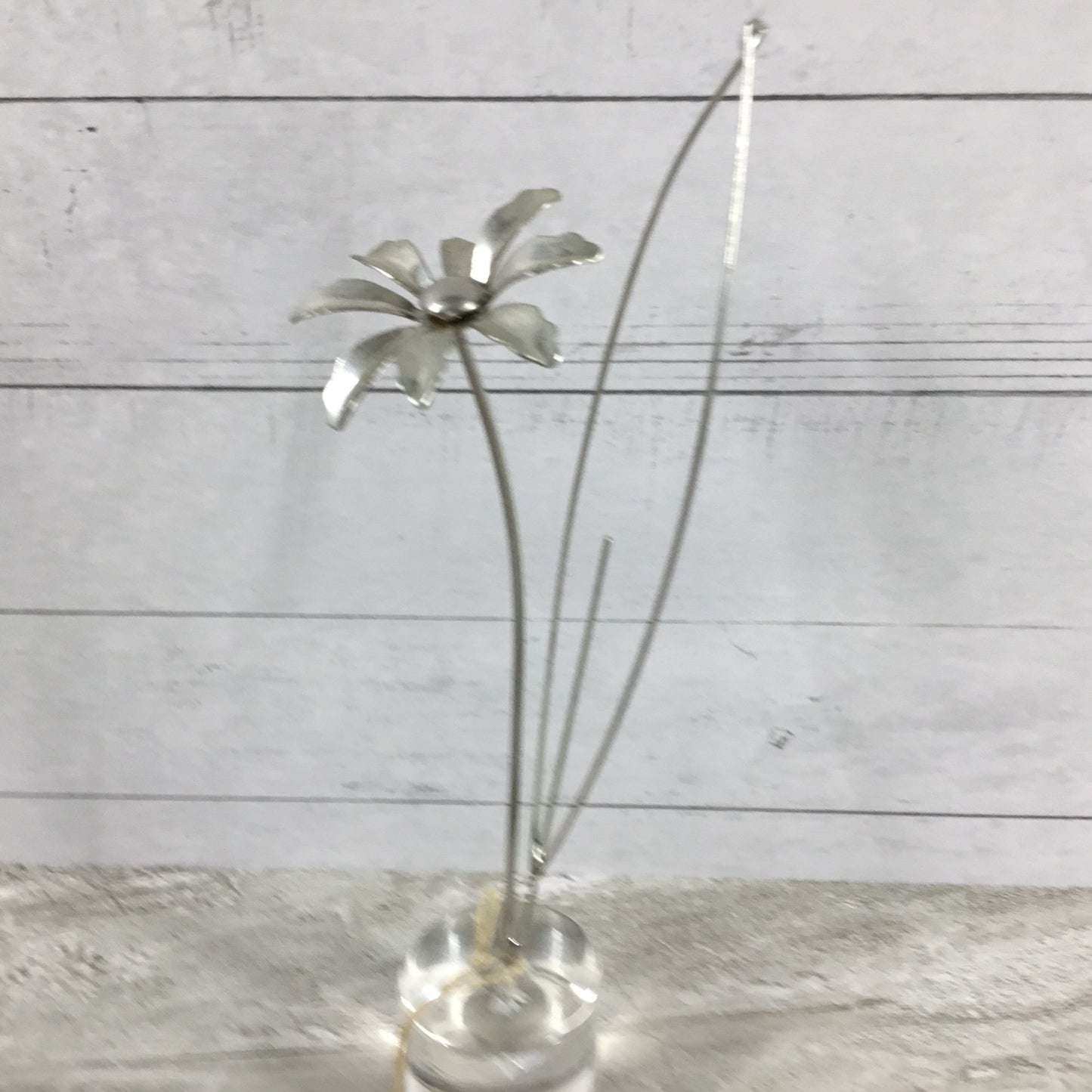 Handcrafted Metal Flower Sculpture With Clear Glass Base By Princess Art Inc.