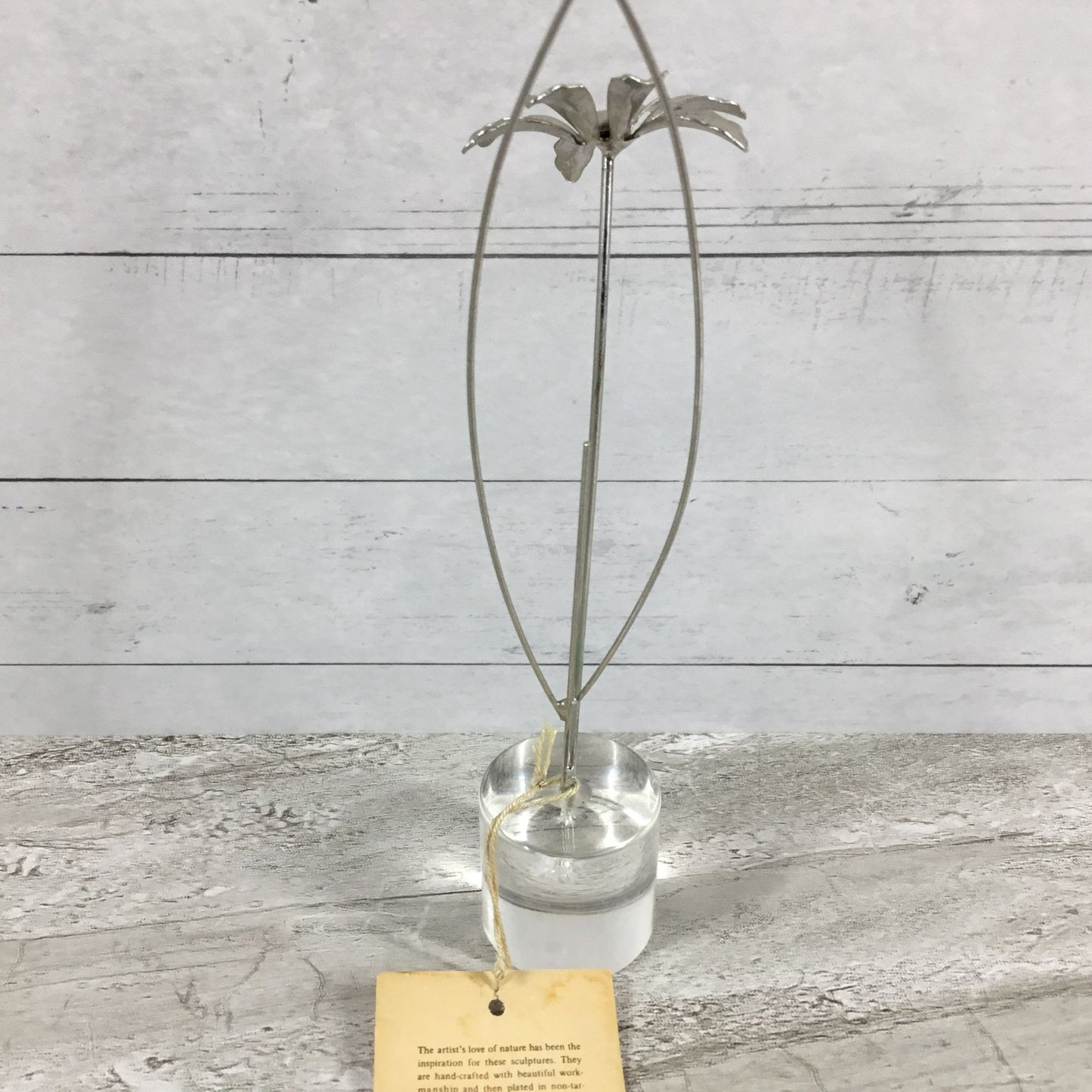 Handcrafted Metal Flower Sculpture With Clear Glass Base By Princess Art Inc.