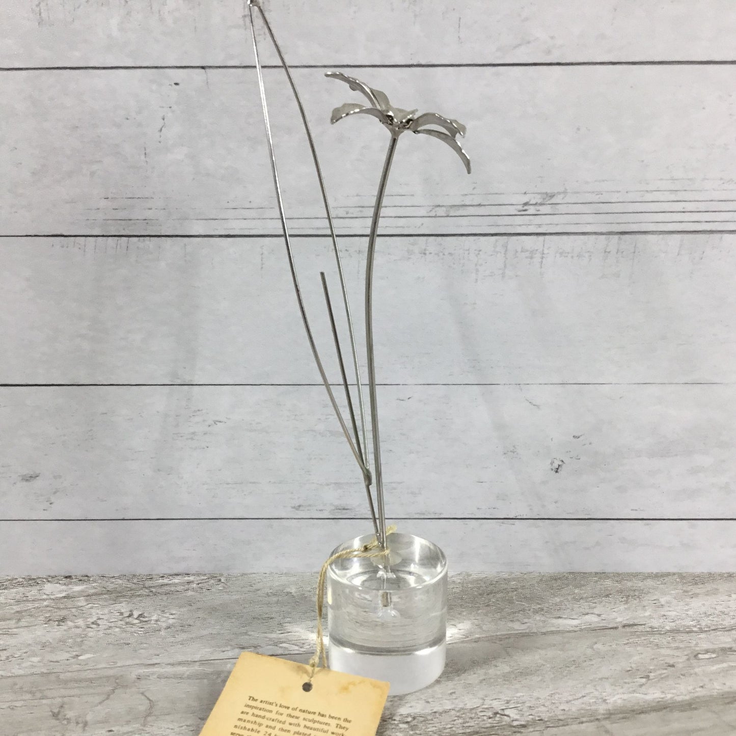 Handcrafted Metal Flower Sculpture With Clear Glass Base By Princess Art Inc.