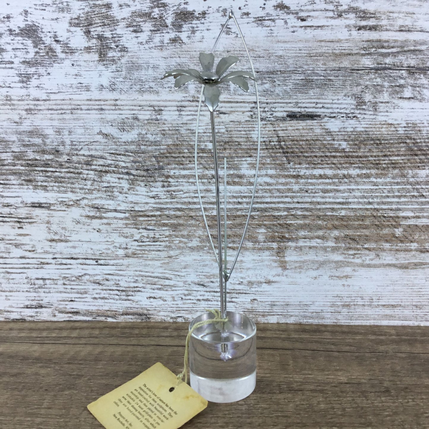 Handcrafted Metal Flower Sculpture With Clear Glass Base By Princess Art Inc.