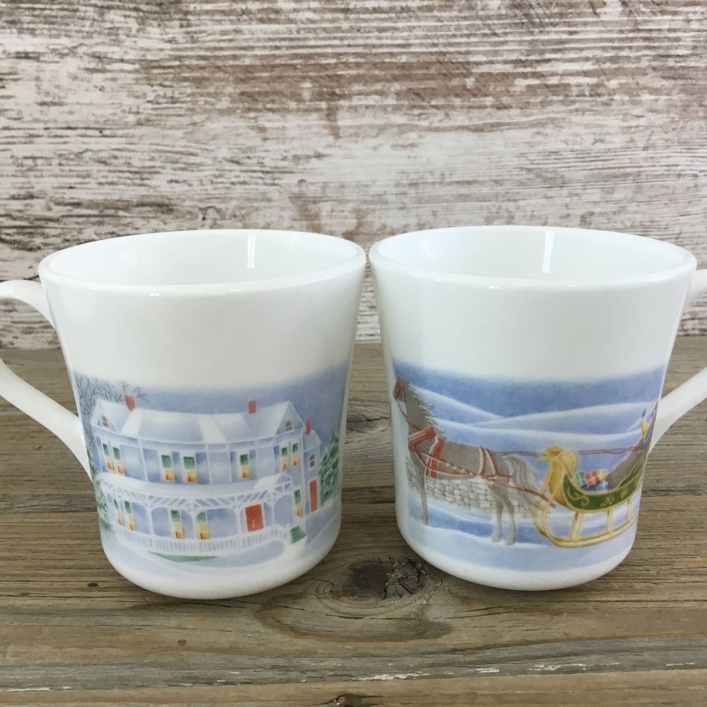 Set of 7 Corelle Country Memories Cup Saucer Sets Christmas Horse Sleigh Winter