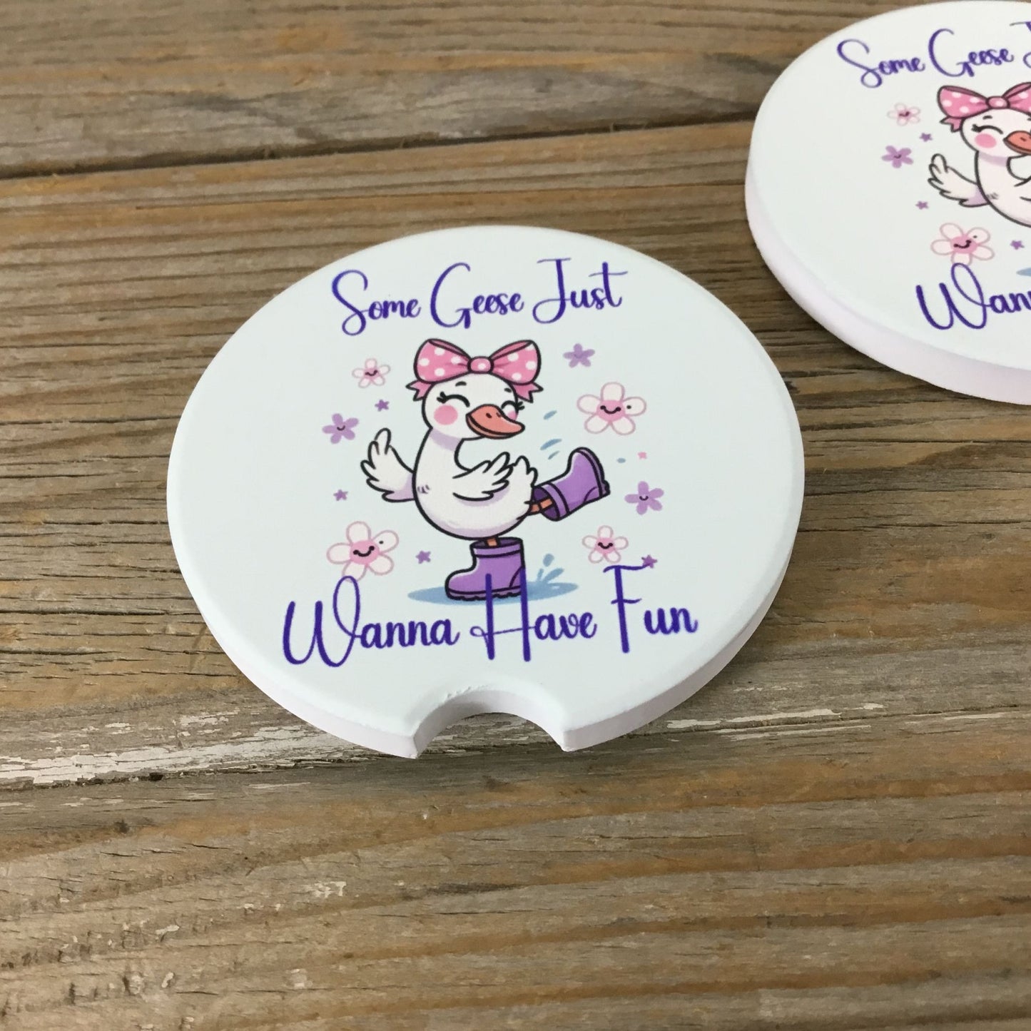 Some Geese Just Wanna Have Fun - Set of 2 Sandstone Car Coasters