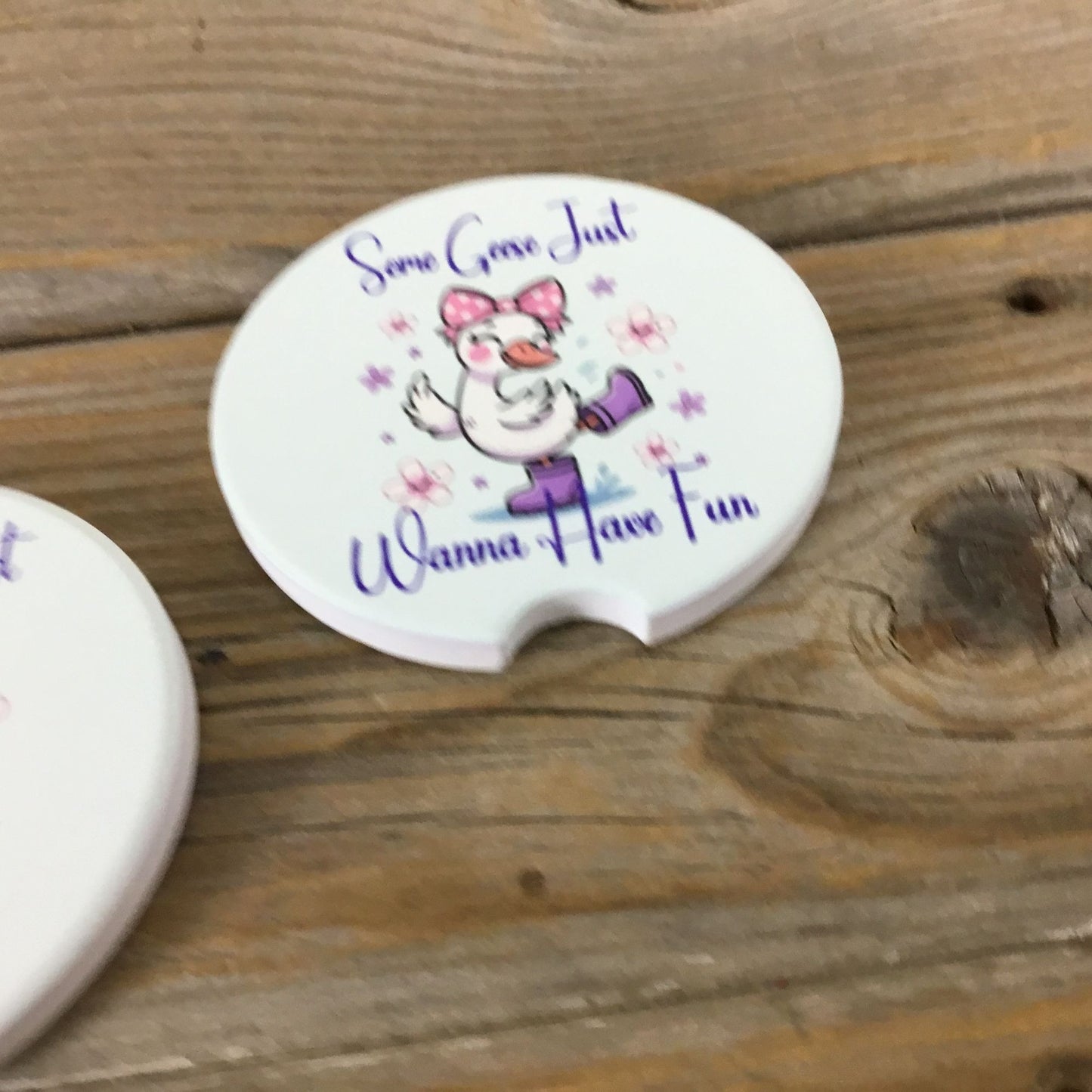 Some Geese Just Wanna Have Fun - Set of 2 Sandstone Car Coasters