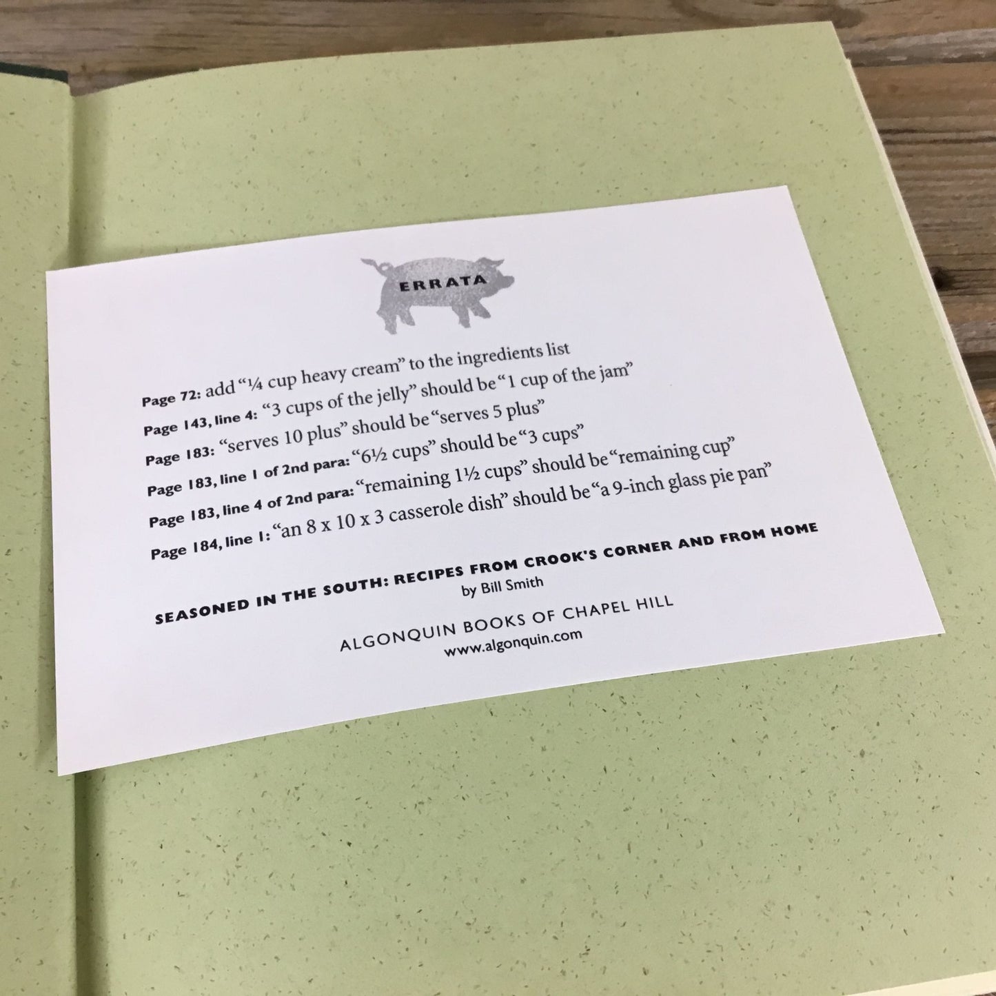 Seasoned In The South Cookbook Bill Smith Recipes From Crooks Corner Errata Slip